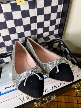 Kate Spade Nella Silver Glitter Ballet Flats Size 8